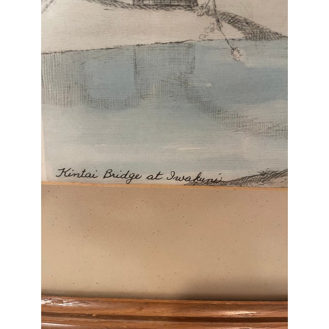 Paper 1940s Seiler, Willy. Original Hand-Colored Etching Kintai (Kintaikyo) Bridge at Iwakuni, Framed For Sale - Image 7 of 12