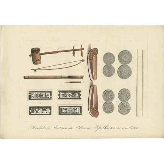 Hurter, Musical Instruments and Other Items of Java, 1830, Print For Sale