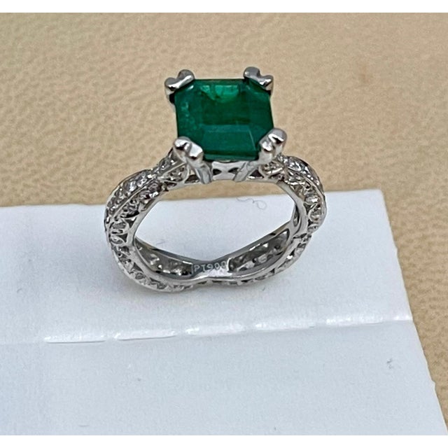 2 Carat Natural Square Emerald & 0.65 Ct Diamond Ring in Platinum For Sale - Image 18 of 18