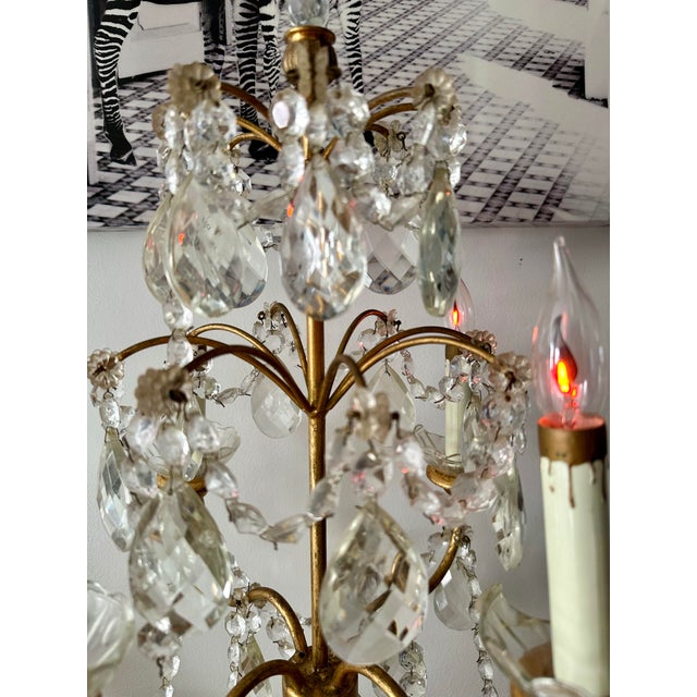 Mid 20th Century Mid 20th Century Pale Yellow Onyx and Crystal Candelabra Lamp For Sale - Image 5 of 9
