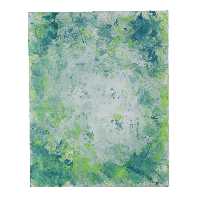 "Verdant Mist" Contemporary Abstract Mixed-Media Painting For Sale