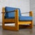 Mid to Late 20th Century Scandinavian Modern Oak Safari Sling Club Armchair Tan Leather Arms & Blue Corduroy For Sale - Image 9 of 18