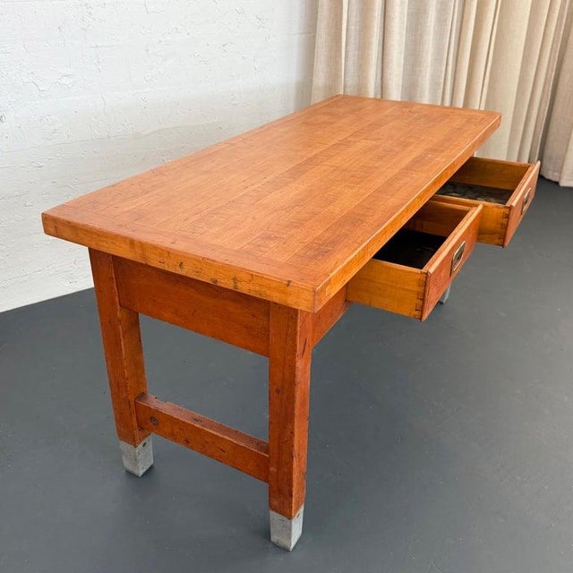 1950s Industrial Maple Library Console Work Table For Sale In New York - Image 6 of 12