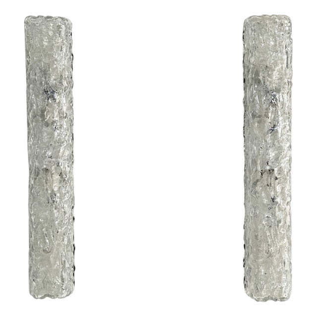 Large Mid-Century Ice Glass Mirror Wall Sconces in Textured Art Glass from Limburg, 1970s, Set of 2 For Sale