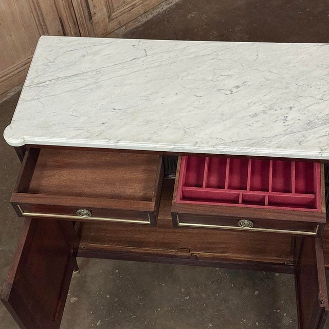 French Louis XVI Carrara Marble Top Mahogany Buffet in the Maison Jansen Style, Mid-Century For Sale - Image 17 of 18