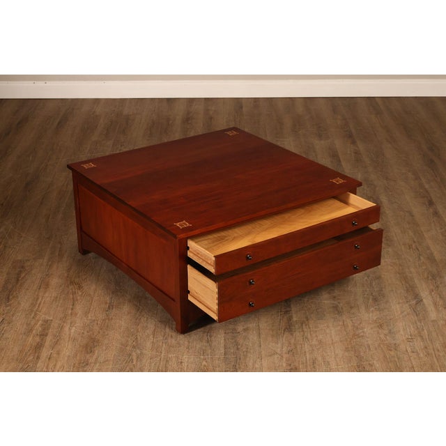 Mission Stickley Harvey Ellis Square Cherry Storage Cocktail Table For Sale - Image 3 of 18