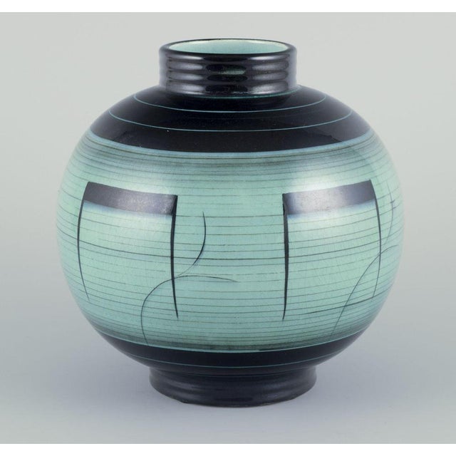 Large Round Vase in Glazed Faience by Nils Thorsson for Royal Copenhagen, 1930s For Sale - Image 3 of 7