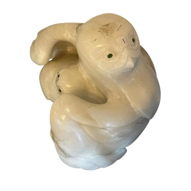 Mid-Century Modern Alabaster Snowy Owl & Owlets Carved Sculpture 22" For Sale - Image 3 of 3