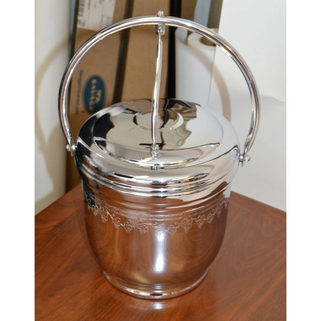 1950s Vintage Chrome Ice Bucket by United Hinged Lid Pyrex Glass Liner