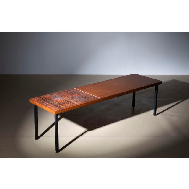 Oak Veneered Coffee Table with Abstract Enamelled Copper Plaquette, Italy, 1956 For Sale - Image 6 of 10