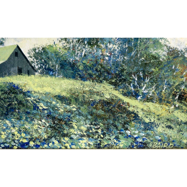 Textile "Near Spring" Green Barn Landscape in Oil on Illustration Board by Warner Baird For Sale - Image 7 of 10