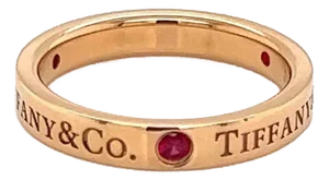 Tiffany & Co. Signature 3 Ruby 18k Rose Gold Flat Wedding Band Ring
