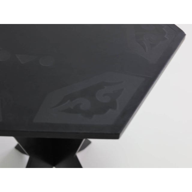 French Art Deco Cubist Side Table in Black Carved Slate Stone, 1940s For Sale - Image 4 of 5