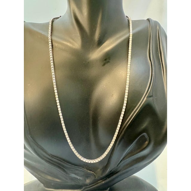 Round 5 Pointer, 4 Ct Diamond Tennis Necklace 14 Karat White Gold , Unisex, 16" For Sale - Image 11 of 18