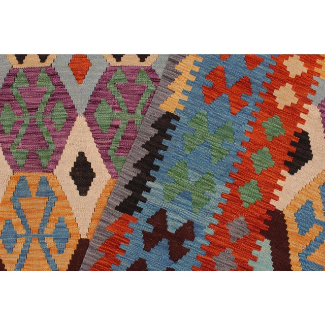 1990s Kilim Rust Blue Wool Rug For Sale - Image 5 of 8