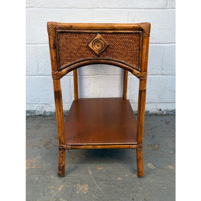 Boho Chic Vintage Bamboo and Rattan Nightstand For Sale - Image 3 of 12