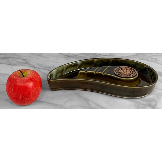 A Mid-Century Olive Green Drip Glazed Kidney Ashtray, c.1960's - Team Line Collection by McCoy Pottery - 11" Wide -...