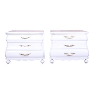 Italian White Lacquered Bombay Bedside Chests, Newly Refinished For Sale