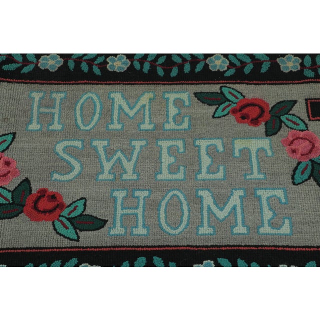 Traditional Antique Hooked Rug With “Home Sweet Home” Quote & Flowers - Rug & Kilim For Sale - Image 3 of 7