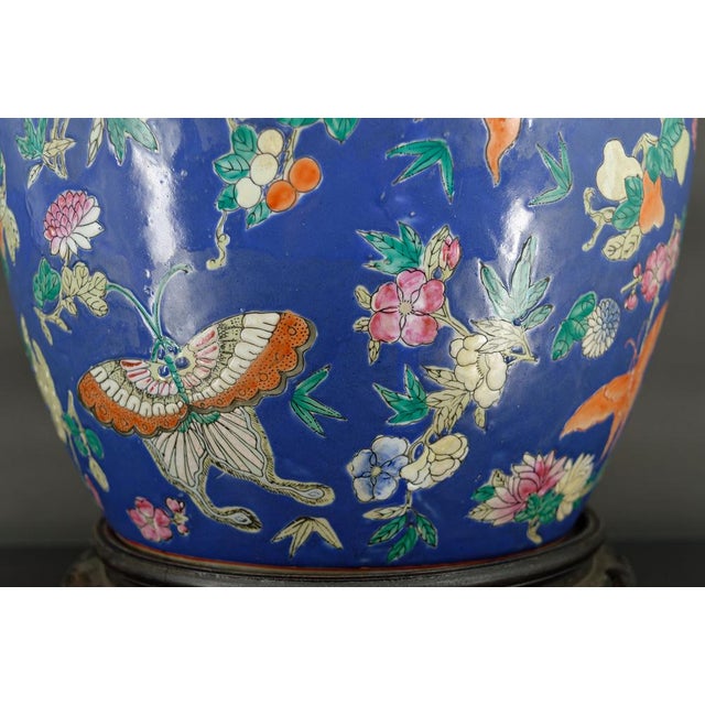 Antique Chinese Blue Ceramic Lamp with Butterflies, 1865 For Sale - Image 14 of 18