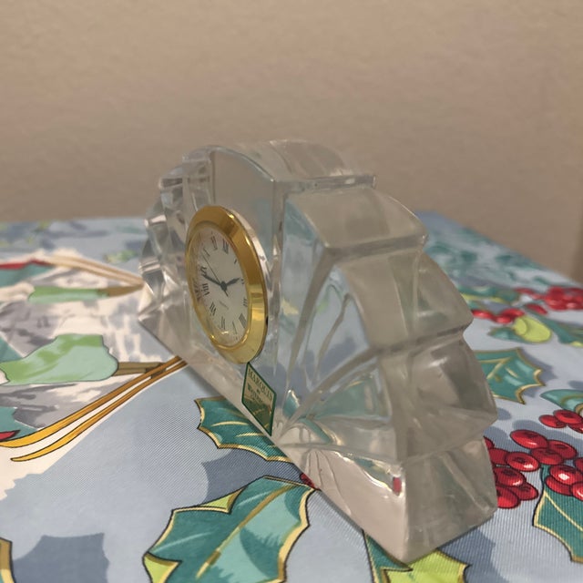 1970s Vintage Marquis by Waterford Crystal Desk Mantel Clock - Art Deco Fan Design For Sale - Image 5 of 5