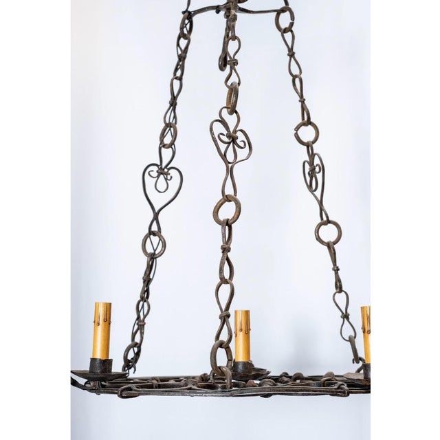 Early 20th Century Early 20th Century Flat Base Wrought Iron Chandelier For Sale - Image 5 of 9