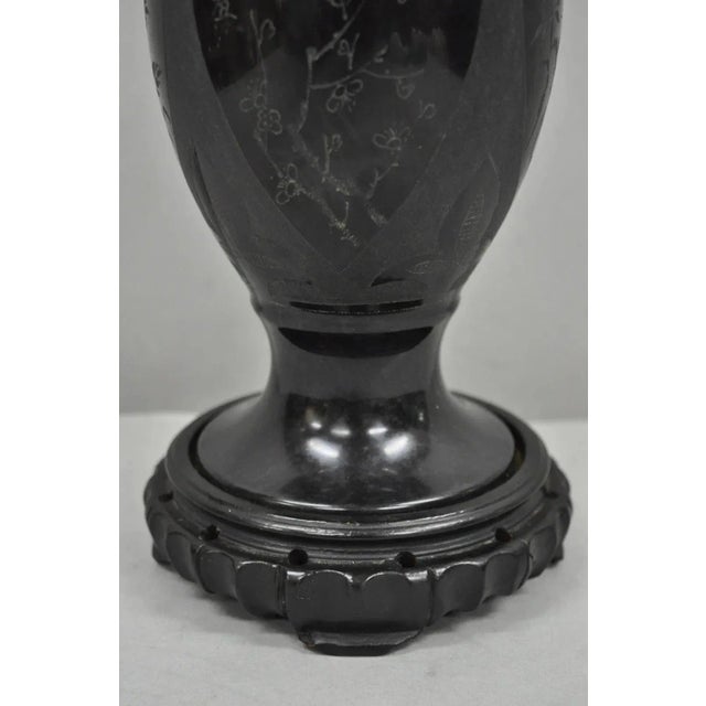 Black Vintage Carved Black Marble Small Oriental Urn Chinese Chinoiserie Table Lamp For Sale - Image 8 of 12