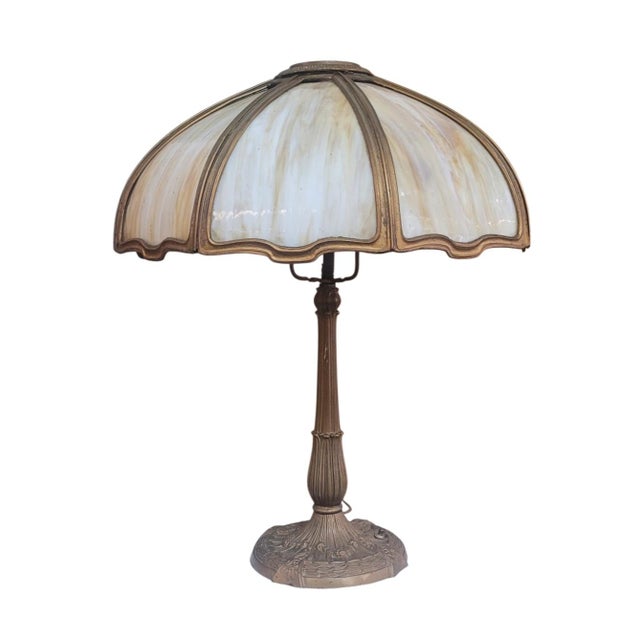 Antique Slag Glass Table Lamp For Sale - Image 11 of 11