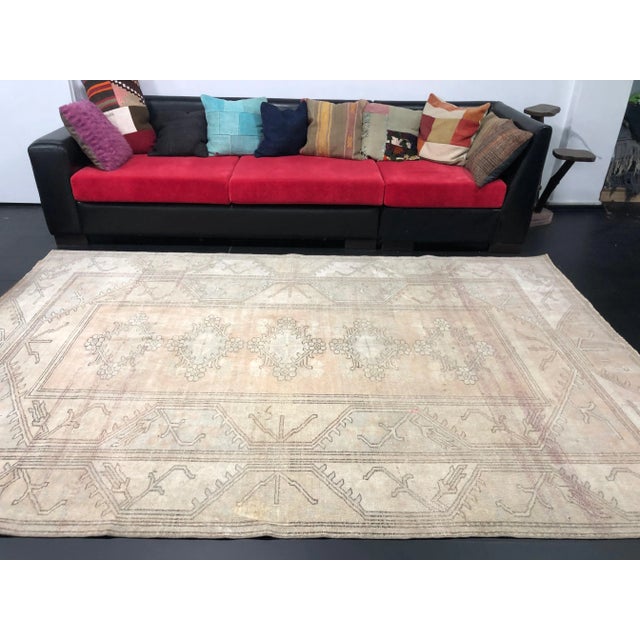 Beige Vintage Traditional Turkish Handmade Peach and Beige Large Area Rug For Sale - Image 8 of 11