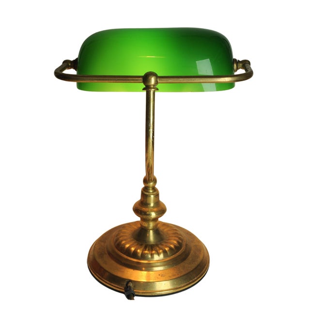 Forest Green Victorian Student Desk Lamp with Racing Green Glass Shade and Switch For Sale - Image 8 of 14