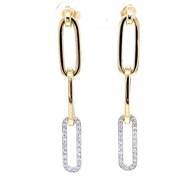 Paperclip Diamond Earrings in Yellow Gold - 2 Pieces For Sale - Image 4 of 6