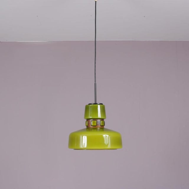 Green Glass Hanging Lamp with Copper Details by Victor Berndt for Flygsfors, Sweden, 1970s For Sale - Image 9 of 9