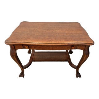 Antique Cadillac Expanding Desk Table, Drawer, Tiger Oak, Bottom Shelf, Ink Well For Sale