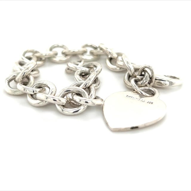 Metal 1990s Tiffany & Co Estate Heart Charm Bracelet Sterling Silver For Sale - Image 7 of 8