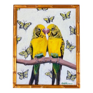 “Budgies and Butterflies” an Original Painting by Michelle Heimann . For Sale