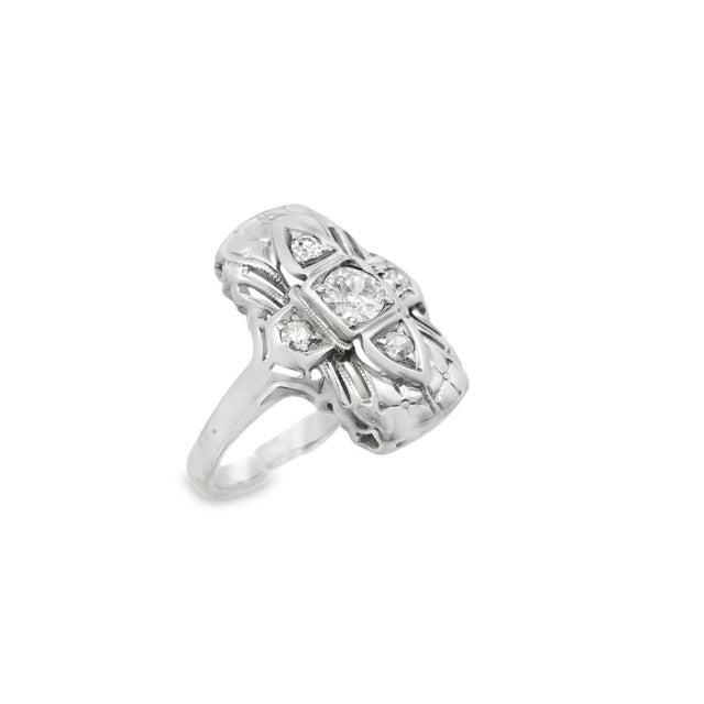 White 1920s Old European Cut 14k White Gold Antique Diamond Ring, Size 4.75 For Sale - Image 8 of 10
