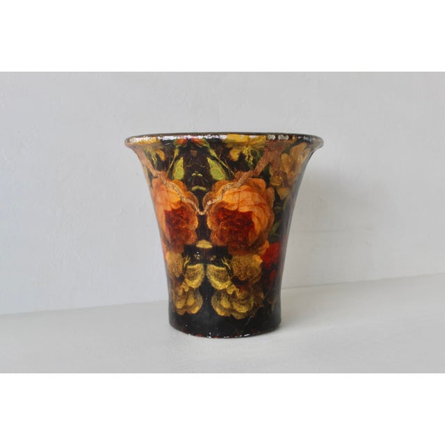 Red Pulvermacher Style Art Nouveau Paper Mache Floral Decoupage Cachepot Wastebasket Vintage For Sale - Image 8 of 14