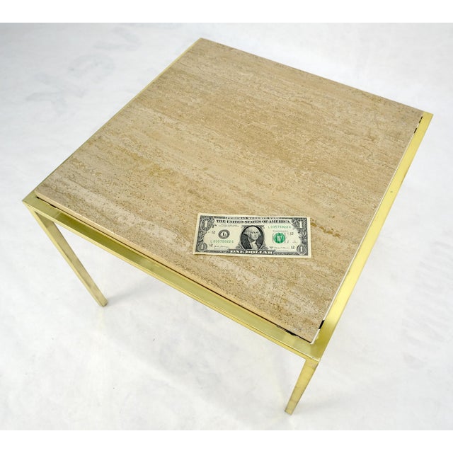 Mid Century Modern Brass & Travertine 19x19” Square Side End Table Stand MINT For Sale - Image 11 of 14