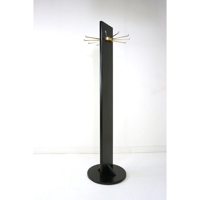 Vintage Swivel Coat Rack in Black Lacquered Wood and Brass, 1960s For Sale - Image 6 of 6