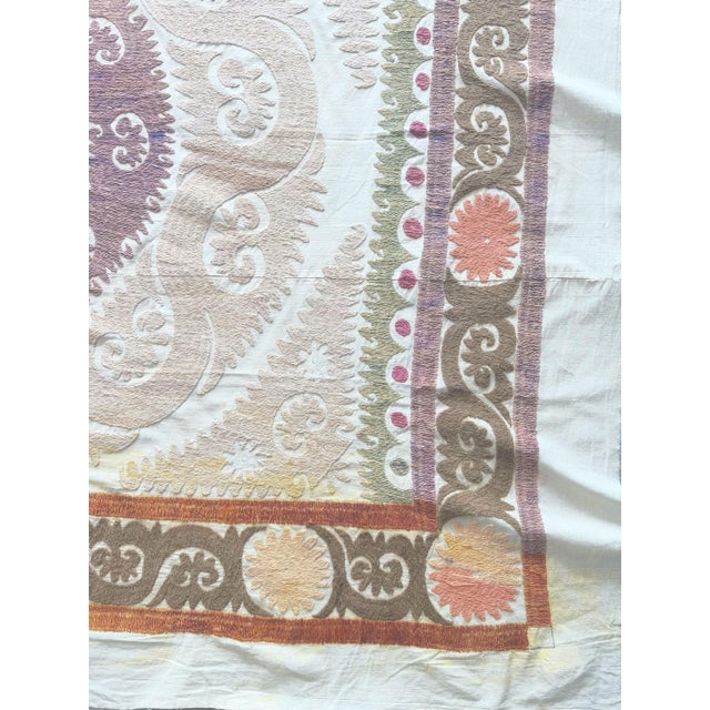 Mid-Century Modern Suzani Tribal Textile - Decorative Vintage Embroidery, 4'2'' X 4'11'' For Sale - Image 3 of 9
