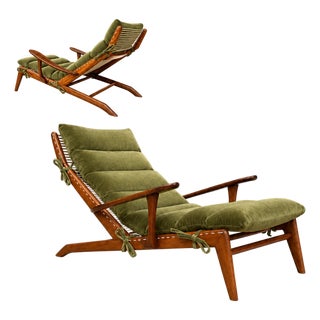 Brazilian Modern Chaise Lounge in Caviúna and Moss-Olive Velvet by Pierre Weckx, 1950s For Sale