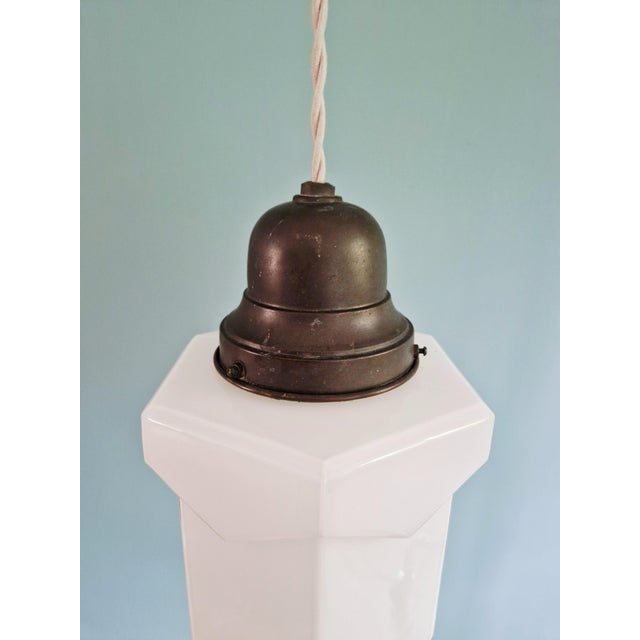 1920s Art Deco Skyscraper Pendant Light in White Opaline, 1920s For Sale - Image 5 of 11