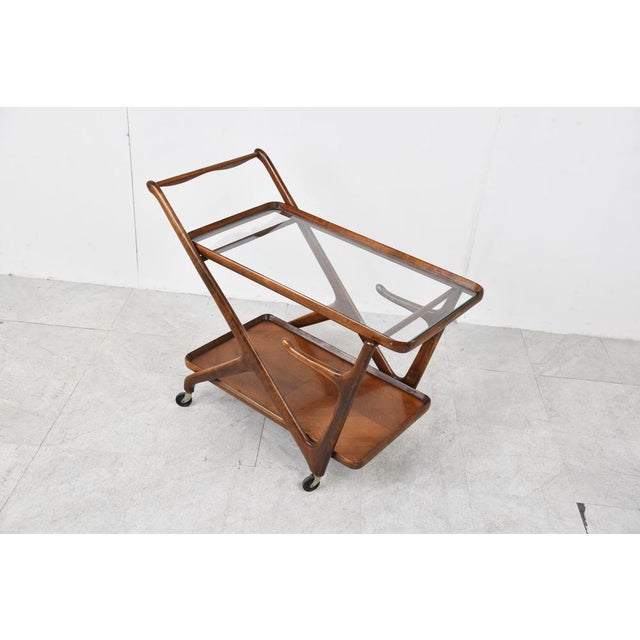 Wood Vintage Italian Serving Trolley attributed to Cesare Lacca, 1950s For Sale - Image 7 of 14