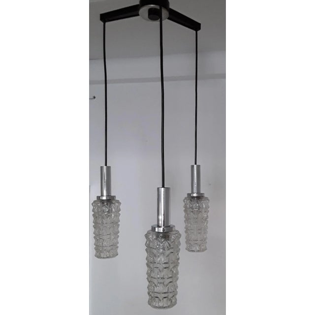 Metal Vintage German Black Plastic, Chrome-Plated Metal, and Glass Cascade Ceiling Lamp from Hustadt Leuchten, 1970s For Sale - Image 7 of 9