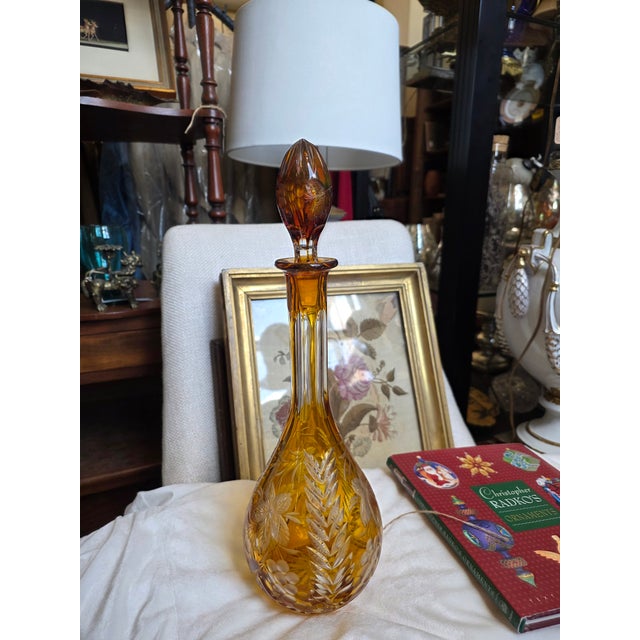 Vintage Cut to Clear Amber Decanter For Sale - Image 4 of 10