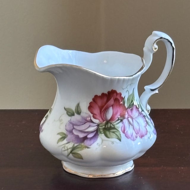 Ceramic Mid-20th Century English Bone China Sugar Bowl & Creamer — A Set For Sale - Image 7 of 16