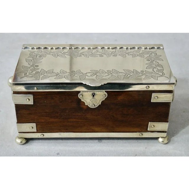 Victorian Silver-Plated Oak Tea Caddy, 1890s For Sale - Image 10 of 10