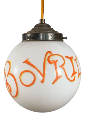 Vintage Hand-Painted Bovril Advertising Pendant Lamp in Opaline Glass, 1960s