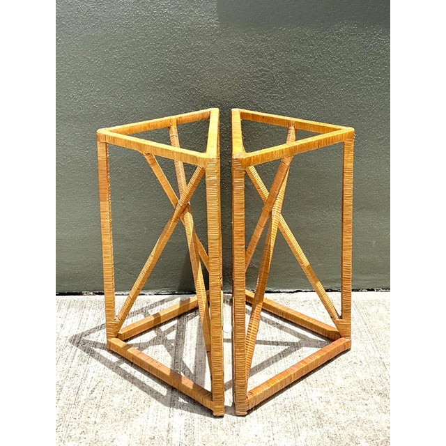 Vintage Wrapped Rattan Dining Table Pedestal For Sale - Image 13 of 16