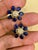 7 Petals Natural Sapphire and Diamonds Flower Post Earrings 18 Karat Yellow Gold For Sale - Image 11 of 18